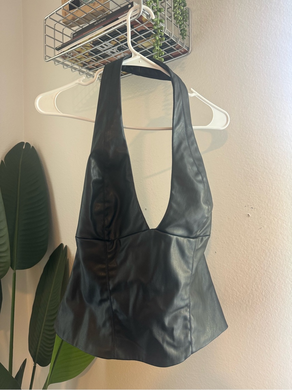 Zara Black Faux Leather Halter Top - Women